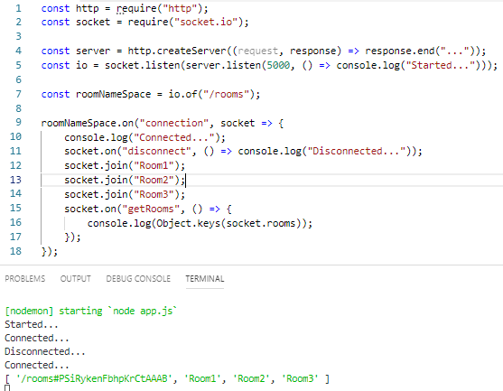 Node.js - Websocket'te Client'ın Girdiği Odaları Liste Olarak Elde Etme