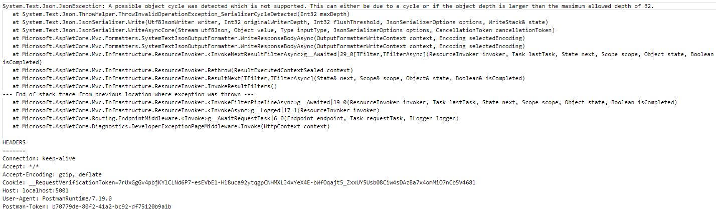 Asp.NET Core 3.0 Web API Mimarisinde A Possible Object Cycle Was Detected Which Is Not Supported Hatası ve Çözümü